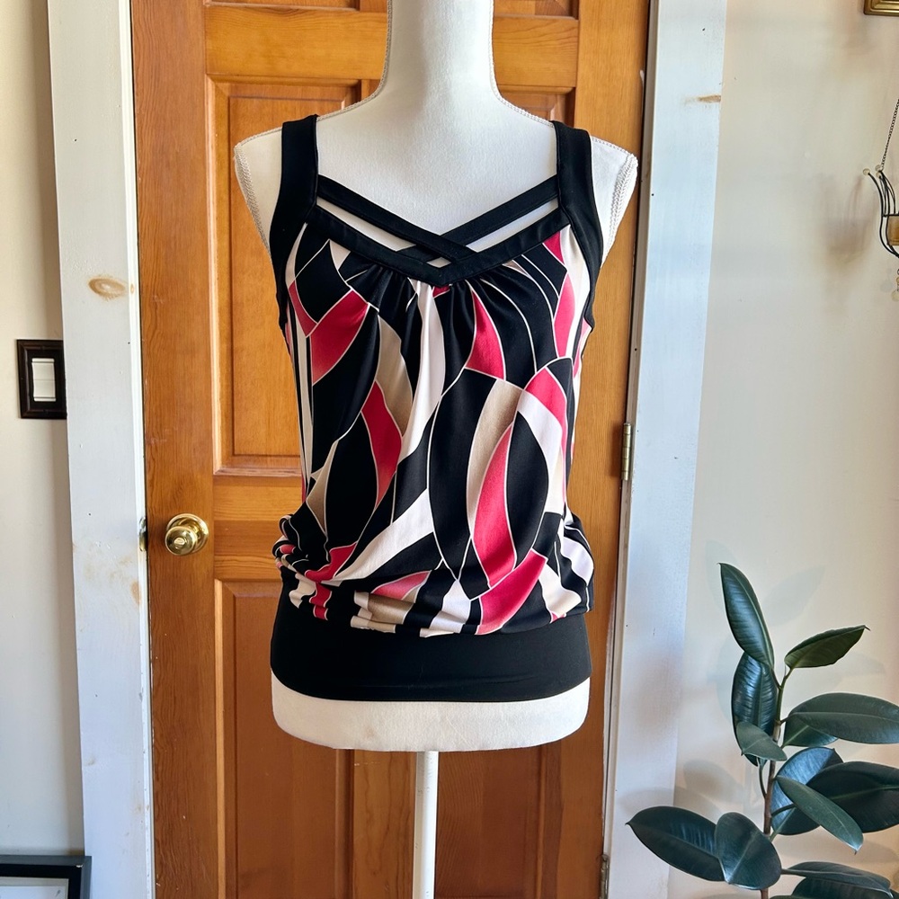 White House Black Market Sleeveless Stretch Bold Patterned Blouse Top